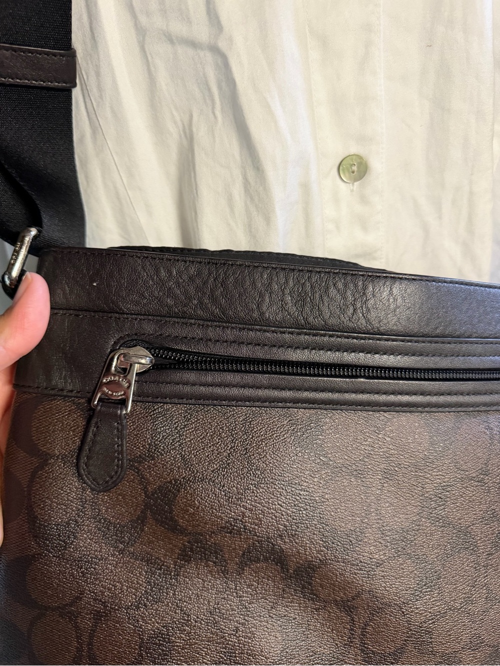 Coach Black Leather & Signature Canvas Messenger Bag - Picture 5 of 6